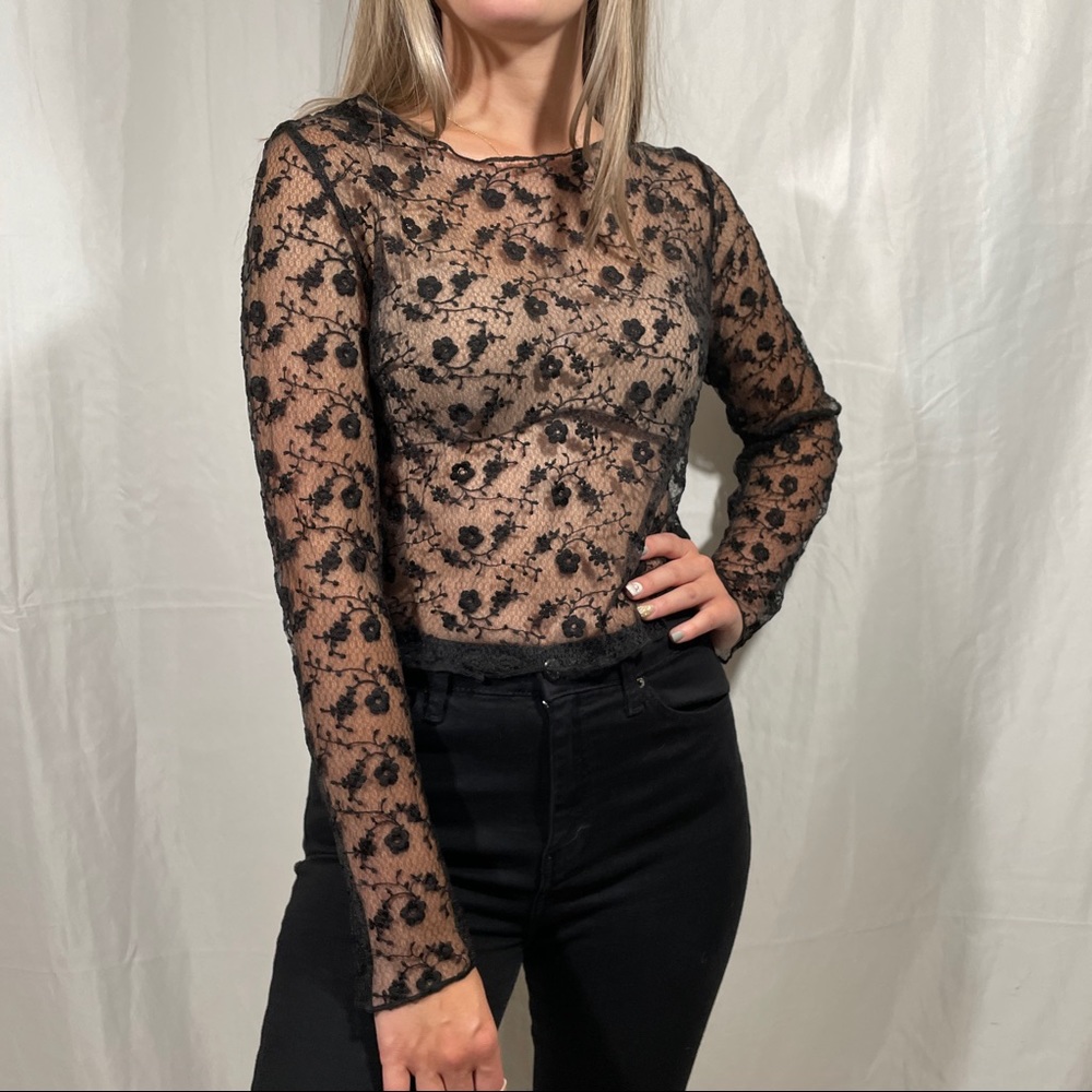 NWT Mieeion x LF Woven Lace Net Long Sleeve Bluse